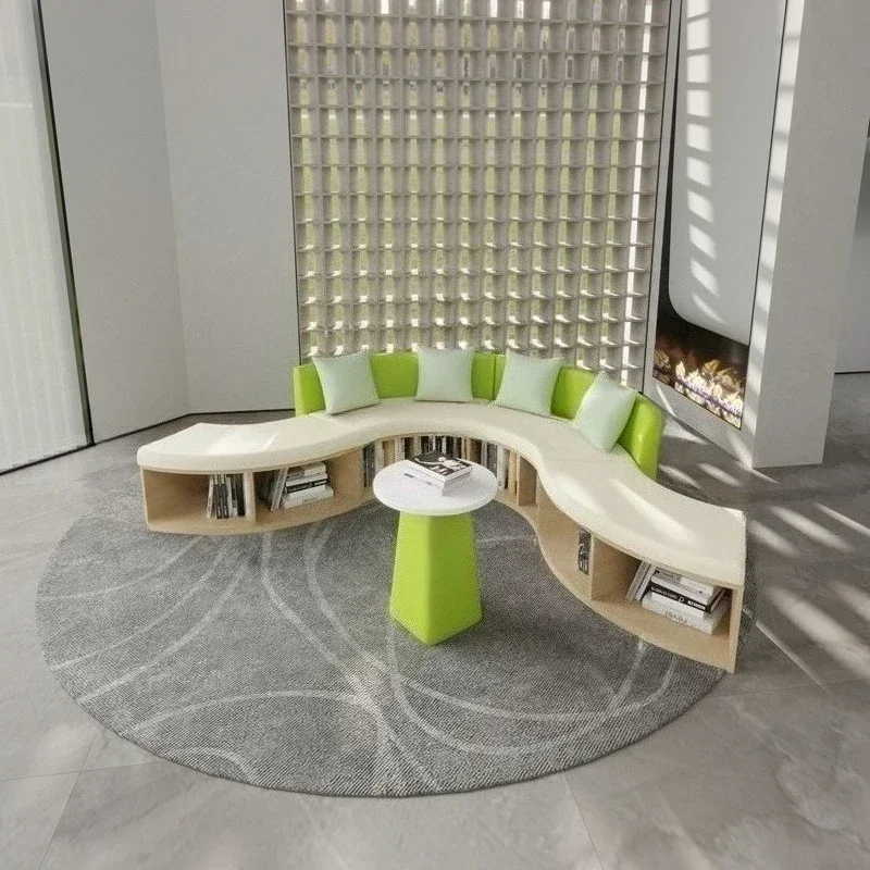 Sofa learning bookshelf reading area curved storage