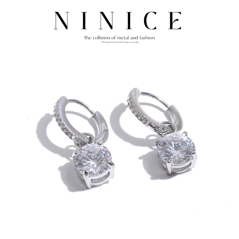 Серьги-кольца NiNice из нержавеющей стали с кубическим цирконием, круглые, изящные, популярные, для повседневного ношения, рекомендуем