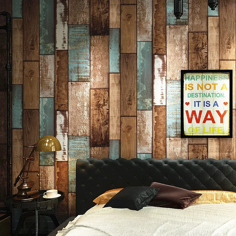 Retro nostalgic imitation wood wood grain wallpaper personalized fashion hairdressing haircut clothing wallpaper