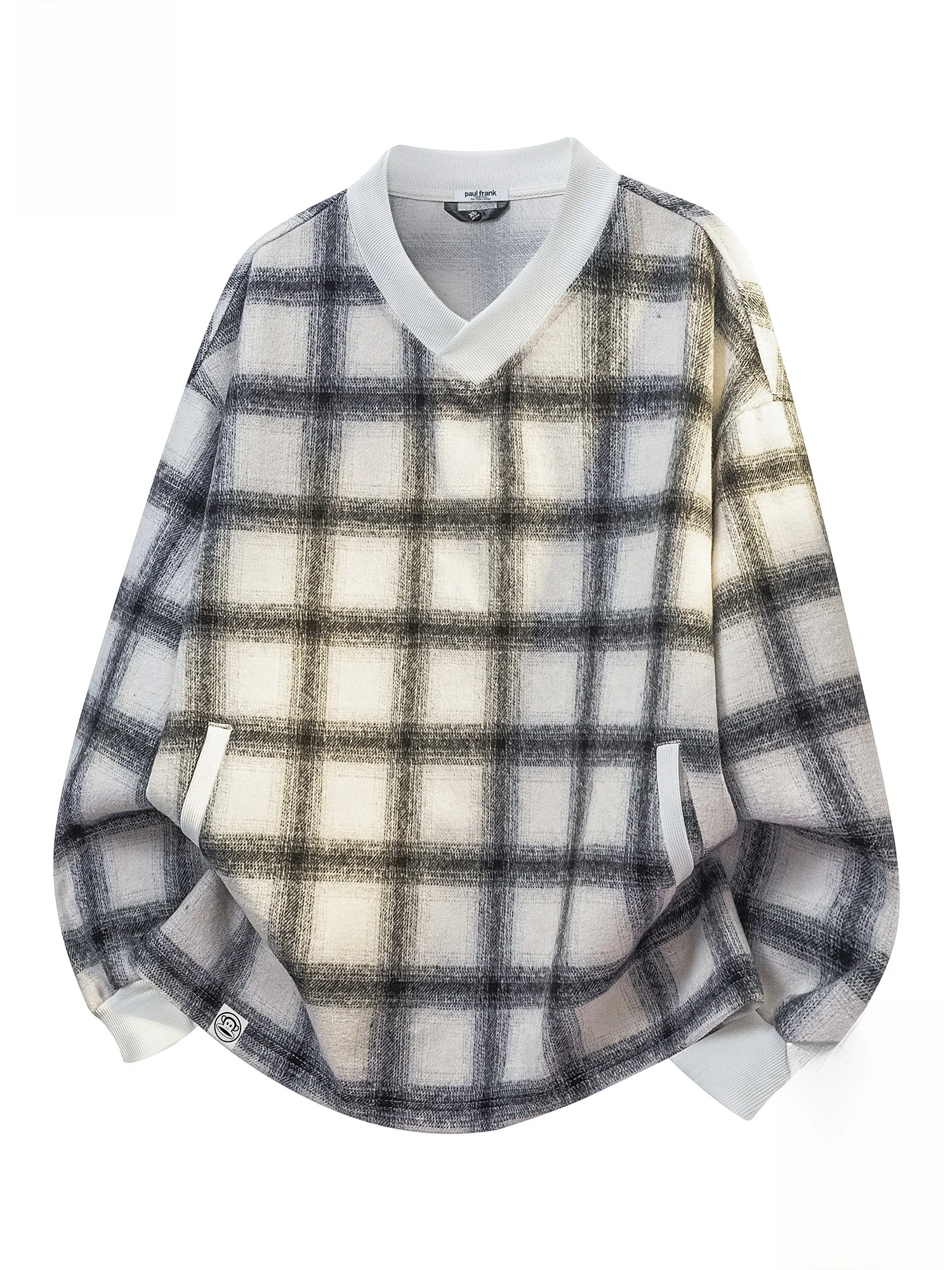 

Мужская толстовка Paul Frank свободного кроя с V-образным вырезом и длинными рукавами, повседневная, удобная, весенняя, из полиэстера, в клетку, молодежная, модная