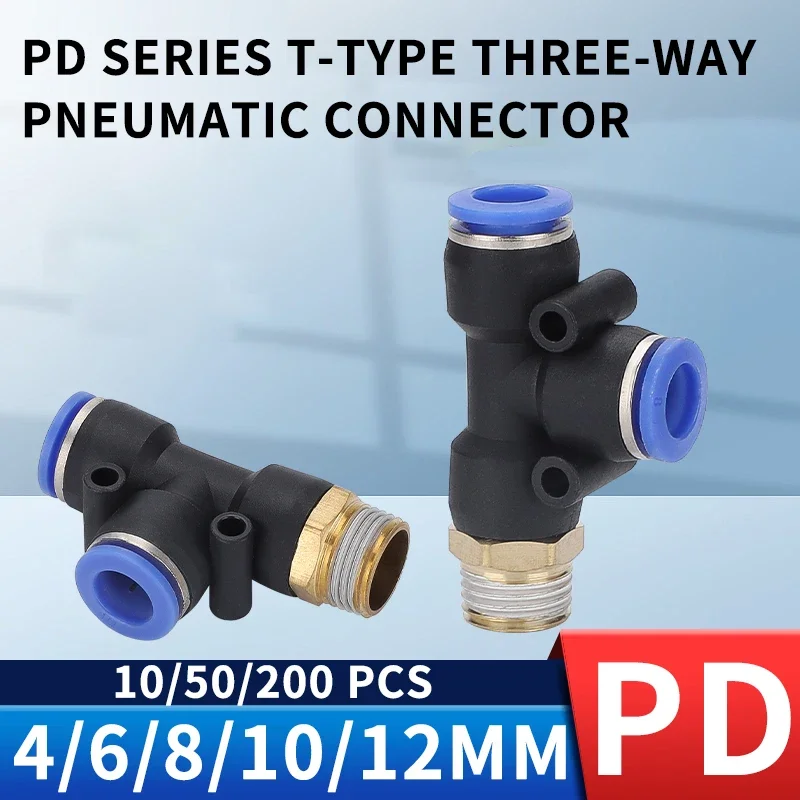 Pneumatic Male Tee Air Fitting 6mm 8mm 10mm Tube Push In 1/8