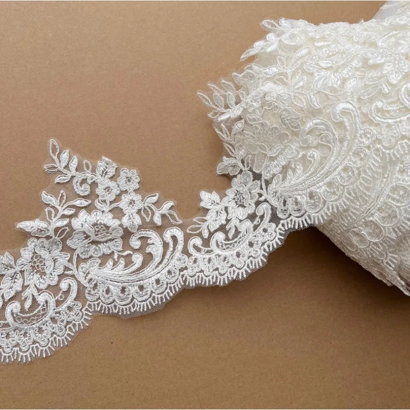 10-3 Yards/Lot Weiße Rayon-Blumenbordüren-Spitzenborte für Hochzeitsschleier, Vorhang, Kleidung, Tischdecke, DIY-Zubehör RS4061-2 – Detail 7