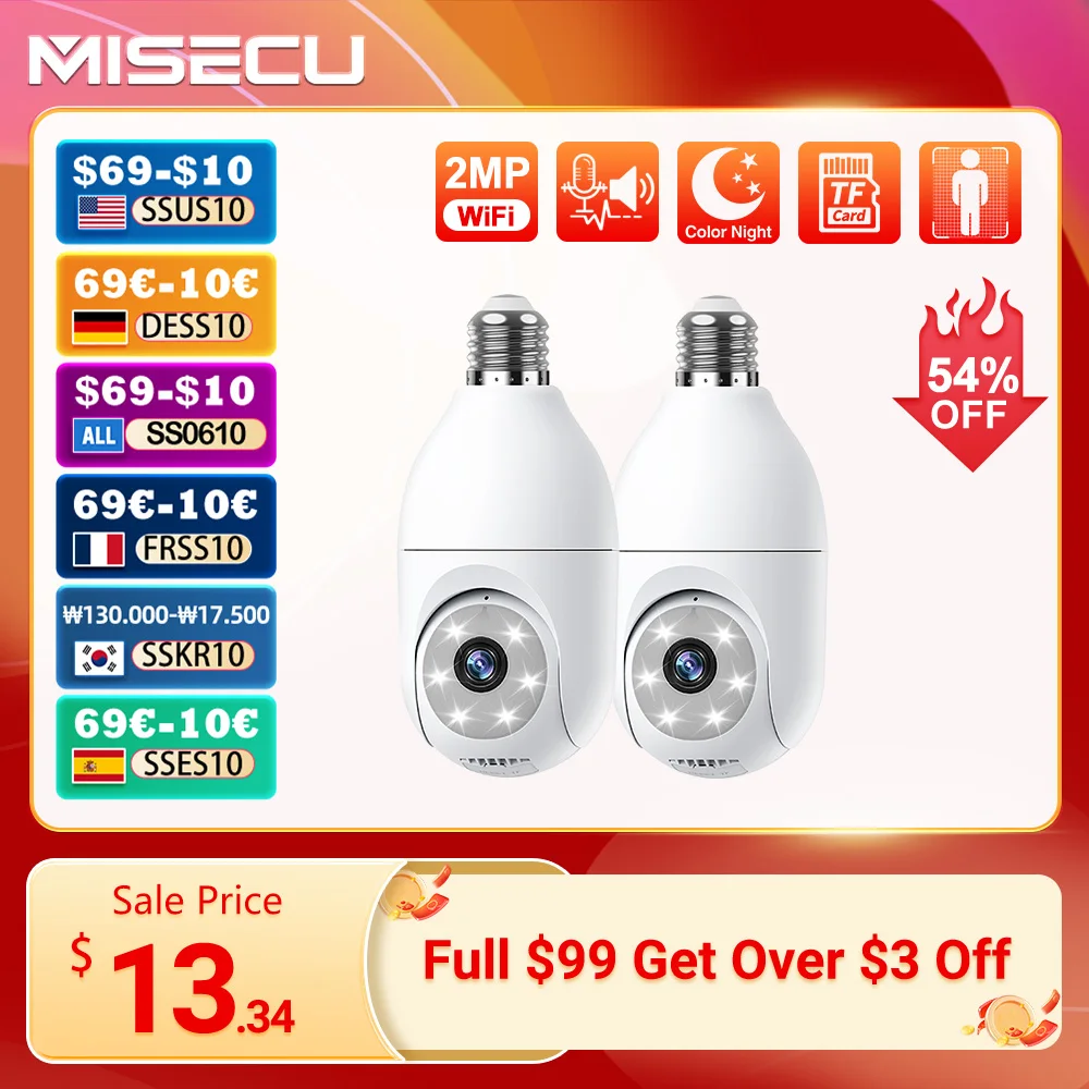 

MISECU 2MP Wifi IP Camera 5G/2.4G PTZ Bulb Camera Smart Auto Tracking Home 2-Way Audio Wireless WIFI Video Surveillance Camera