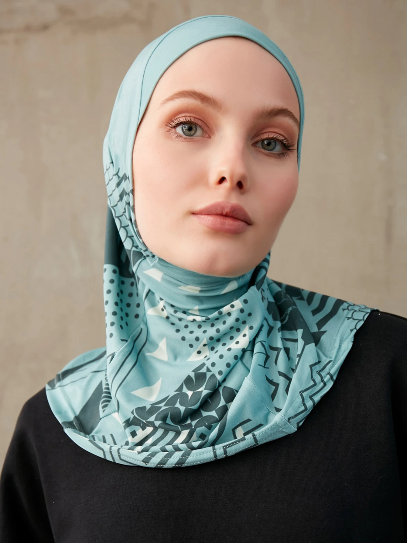 Sporty Inner Women\'s Hijabs Muslim Breathable Islamic Instant Turban For Ladies Geometric Printing Pattern Head Wrap Headband