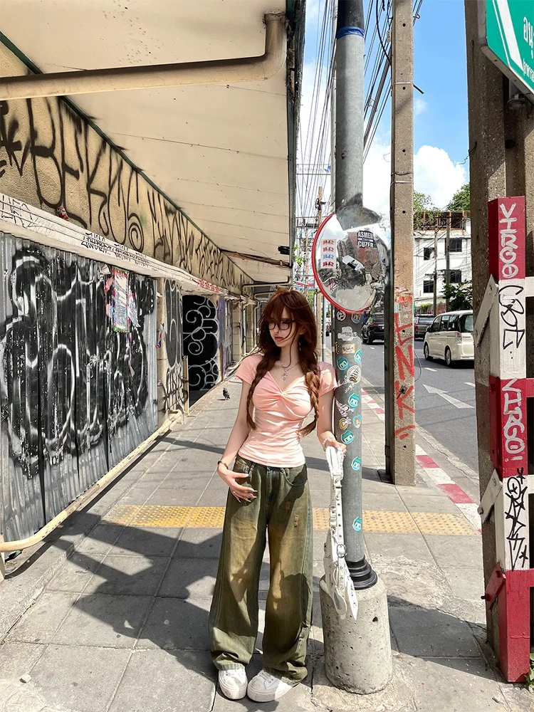 

Винтажные джинсы с низкой посадкой и широкими штанинами, утягивающие, из смесового хлопка, летние, женские, модные, облегающие, эластичные, из Китая