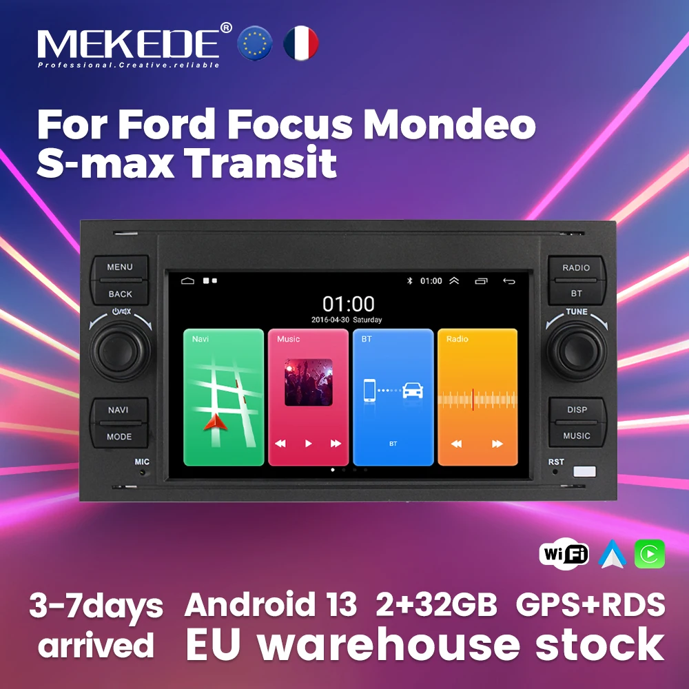 2 Din Radio Car Radio Android 13 Multimedia Player For Ford Focus Mondeo S/C-MAX Fiesta Fusion Kuga 7Inch Head Unit Carplay Auto