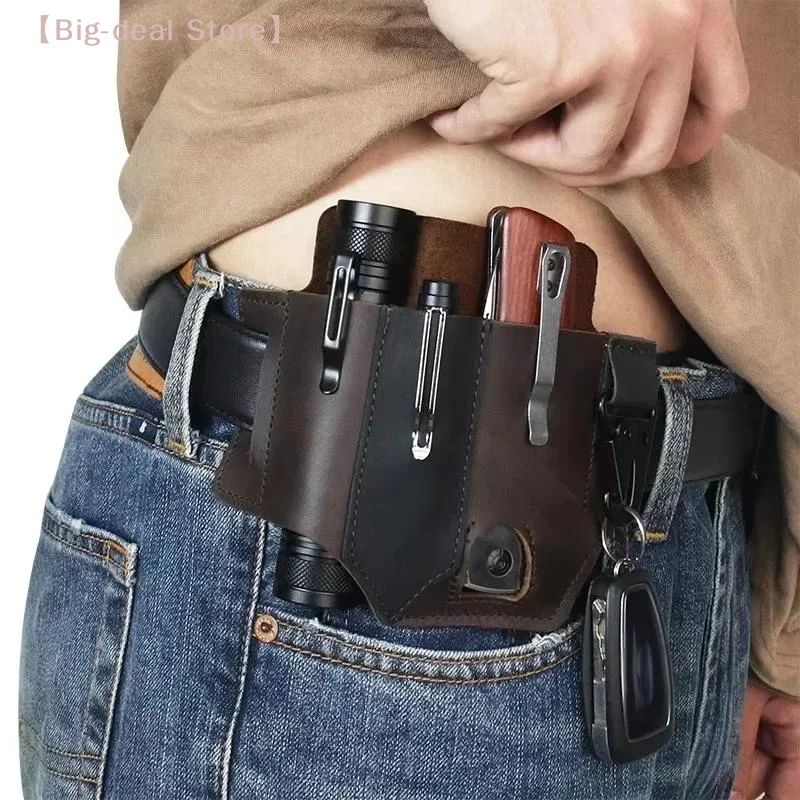 Picture 7: 1Pcs Portable Tool Organizer Leather Holster Tactical EDC Tool Holder Leather Waist Pack Knife Sheath Flashlight Keychain Holder