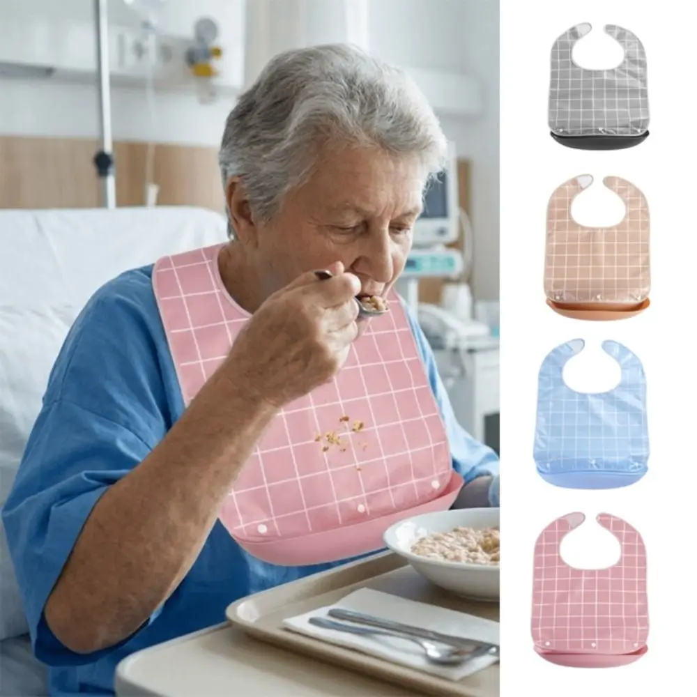 Reusable Plaid Pattern Adult Bib Washable Stain Resistant Elderly Bib Waterproof Multiple Sizes Mealtime Bib Adult Feeding