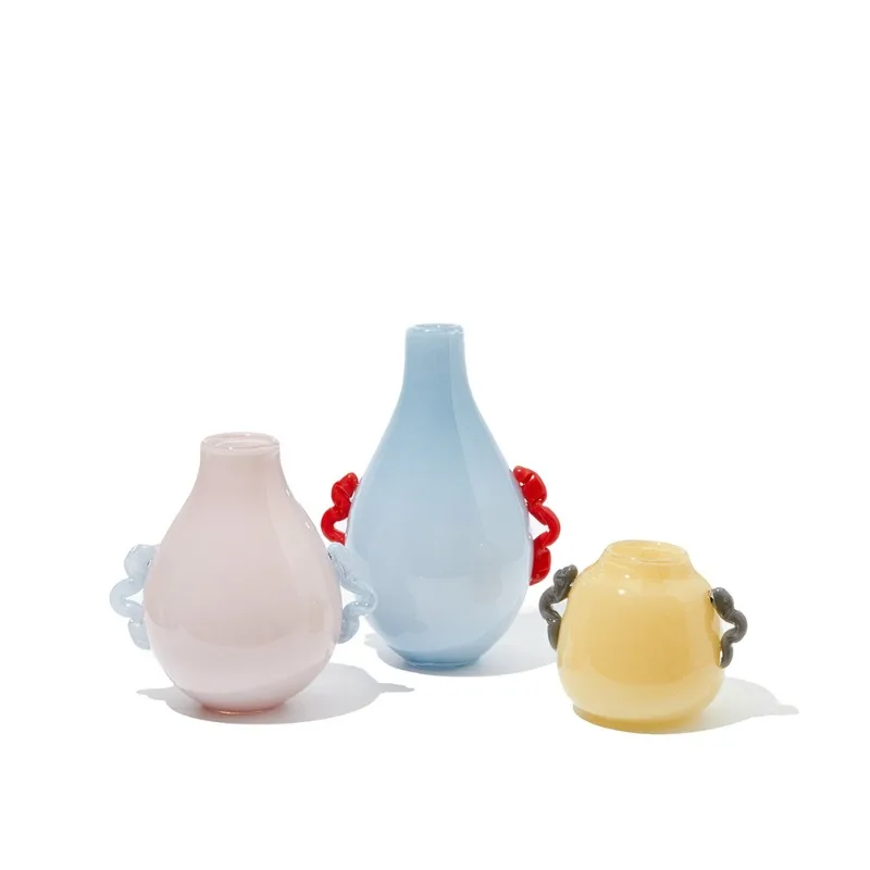 

Medieval small mouth big belly glass vase atmosphere desktop TV cabinet color vase