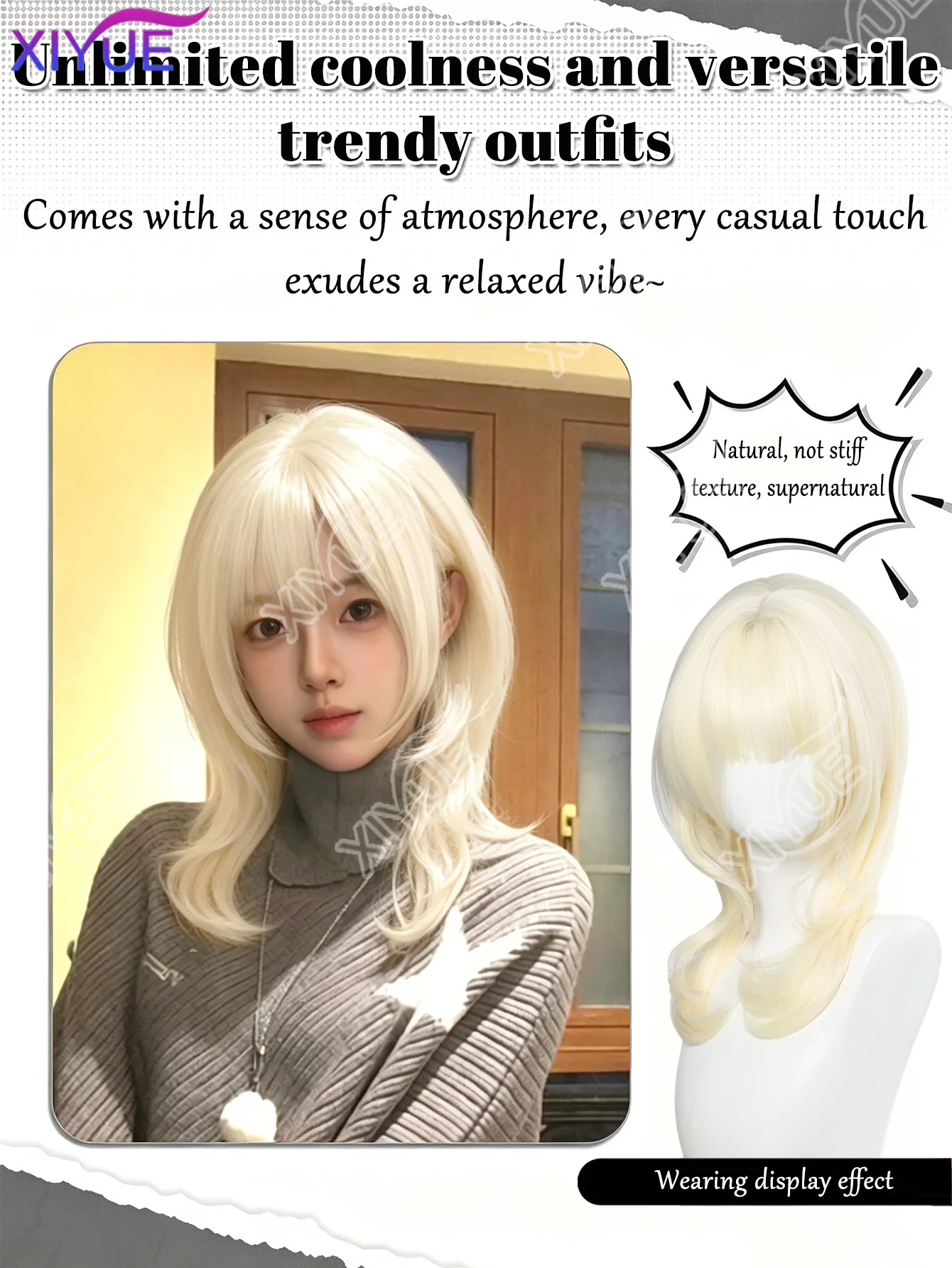 Synthetic Brown Black/golden Medium Straight Jellyfish Wig with Bangs Natural Layered Wig Suitable for Women Daily Party XIYUE