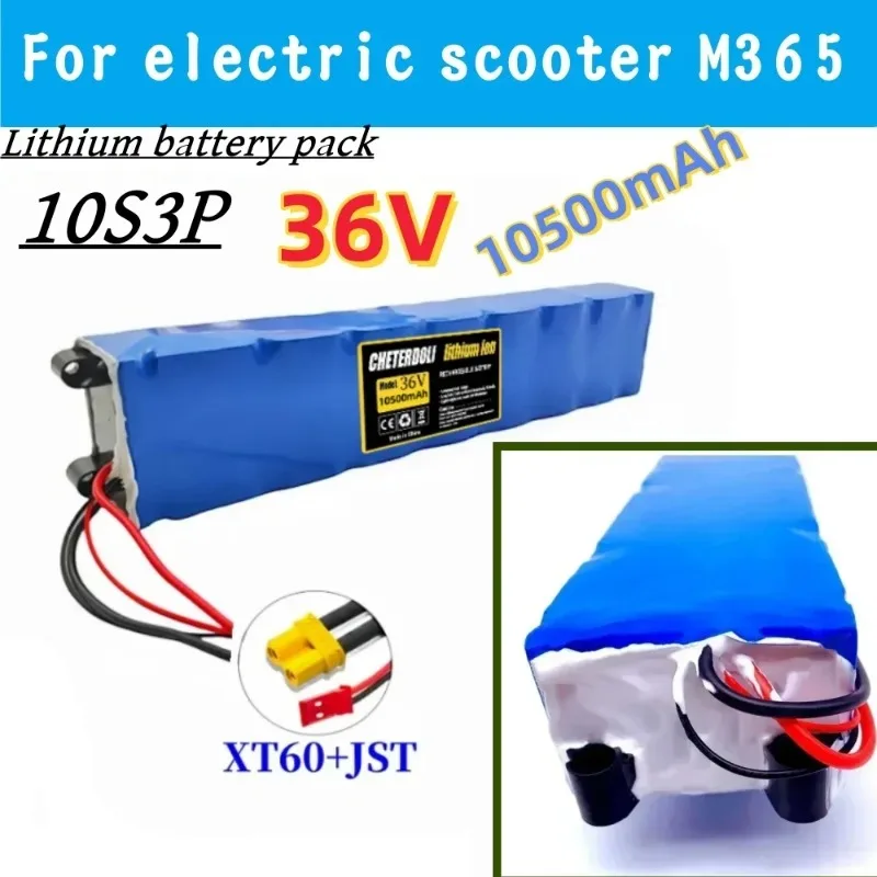 Pacote de bateria de lítio 10S3P 36V 6,6Ah/7,8Ah/10,5Ah 18650, para porta de conexão de bateria de scooter elétrica Xiaomi M365 36V XT30 + JST.