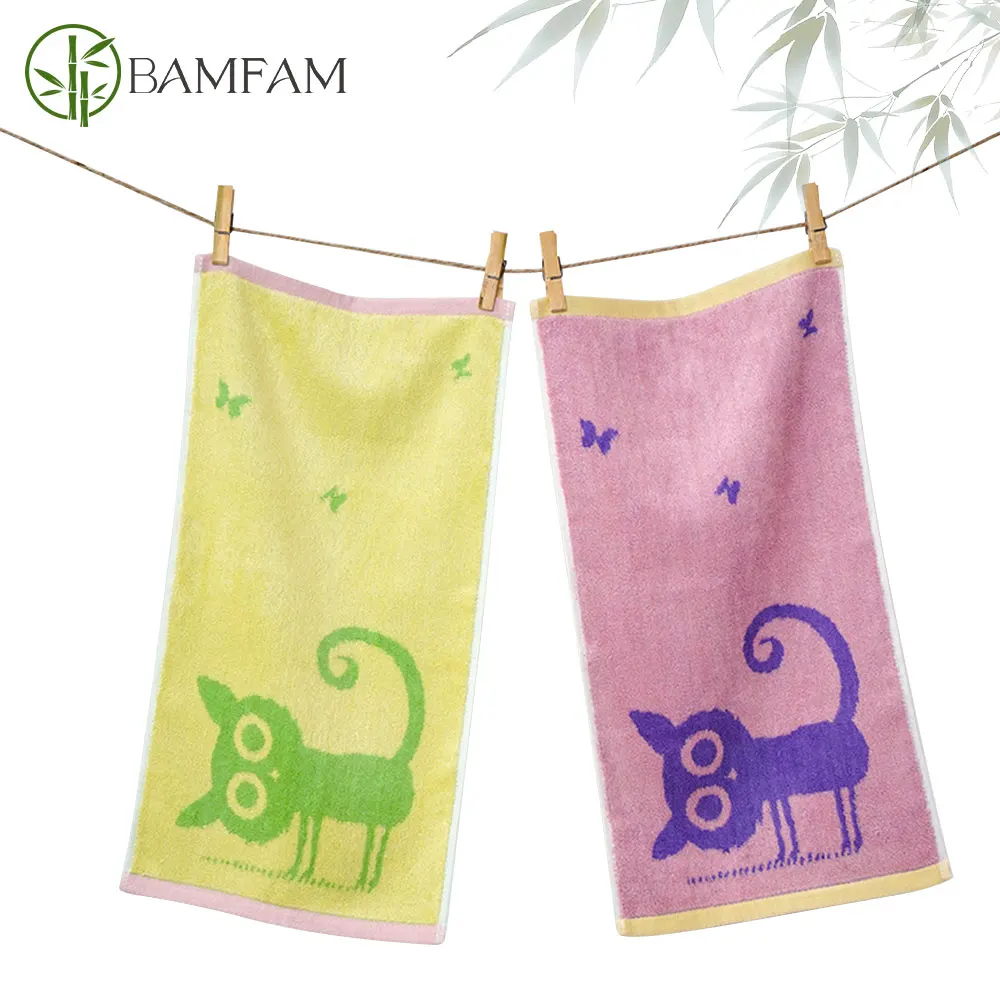 25x48cm Bamboo Fiber Child Towel Hand Towel Hair Towel  Home Cleaning Face For Baby For Kids High Quality Kitten Pattern