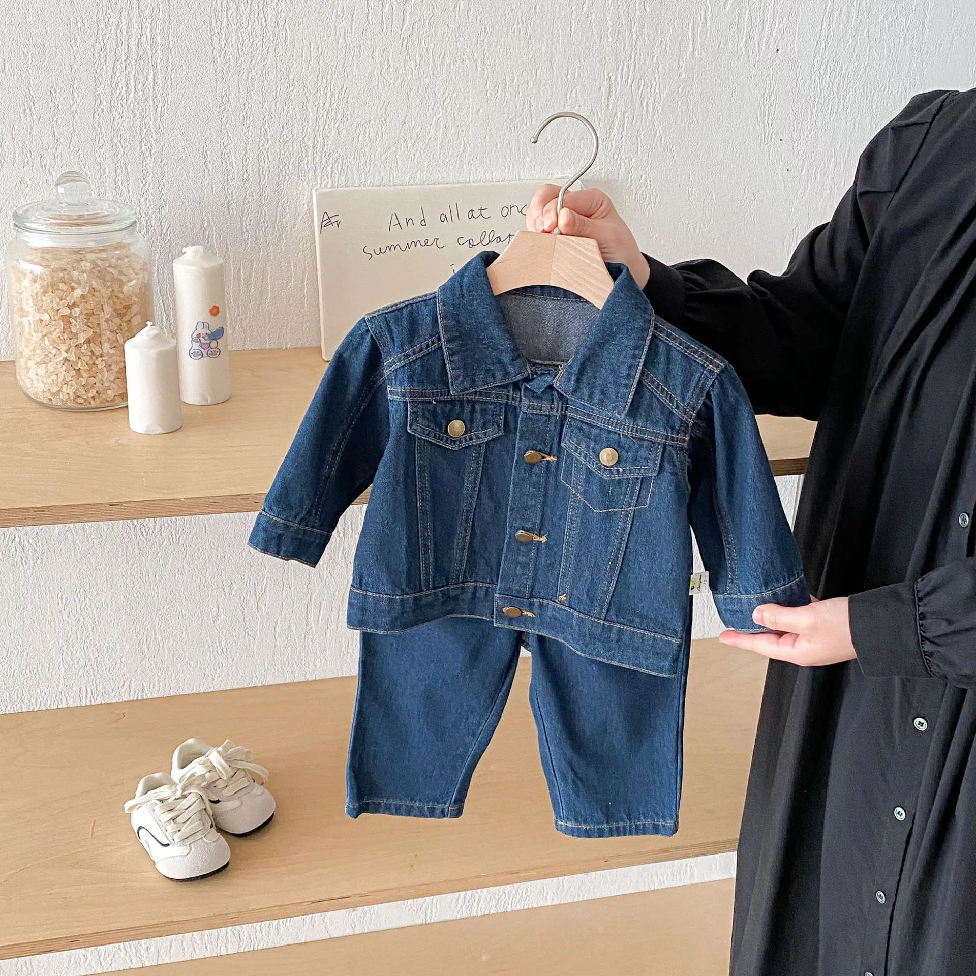 exquisite-retro-boys'-and-girls'-set-spring-new-product-long-sleeve-soft-cowboy-girl-baby-stylish-top-pants-two-piece-set