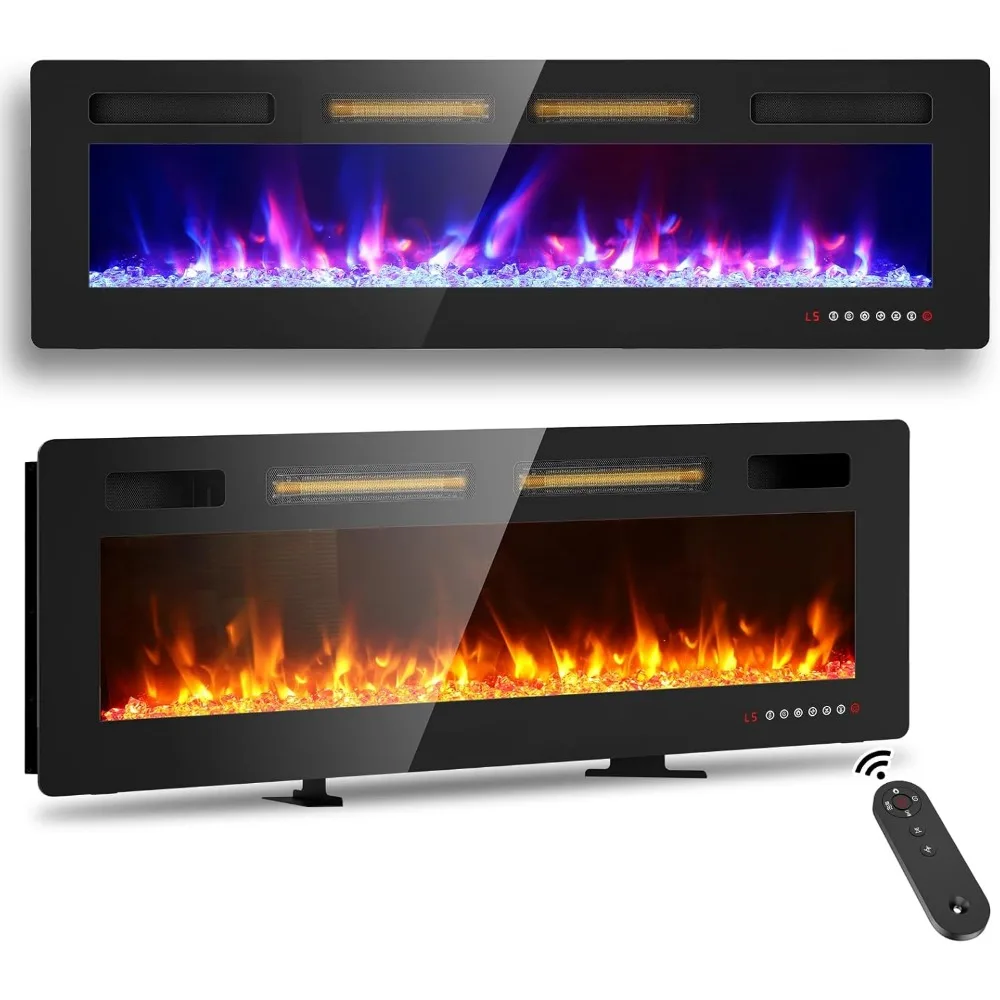 60 inch Electric Fireplace Wall Mounted/Freestanding-Ultra Thin Fireplace Inserts for Living Room with Double Heat Vent