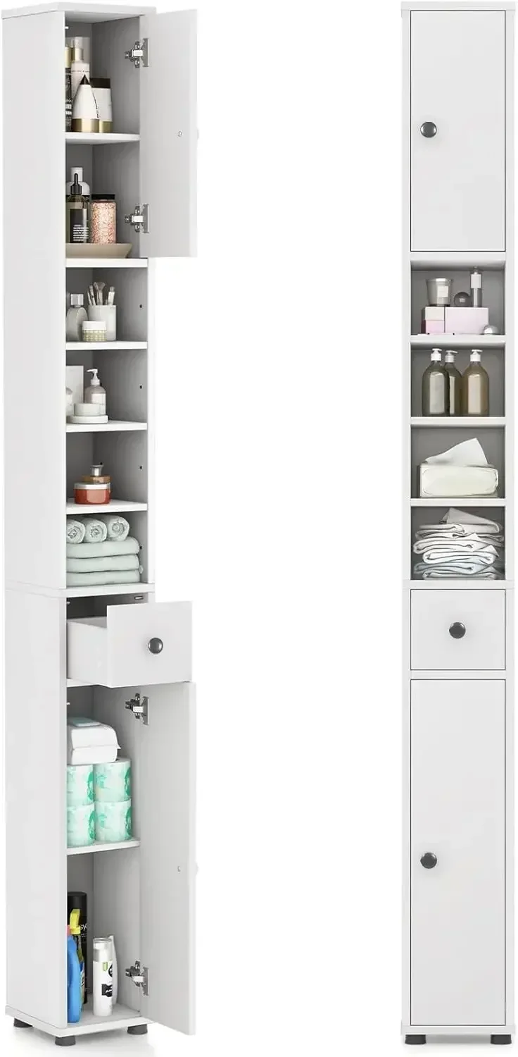 

Tall Slim Bathroom Storage Cabinet, 71" Freestanding Bathroom Cabinet w/ 2 Doors, 1 Drawer & 5 Adjustable Shelves, Floor Narrow