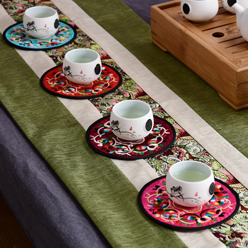 12 Chinese-Style Embroidered Coasters