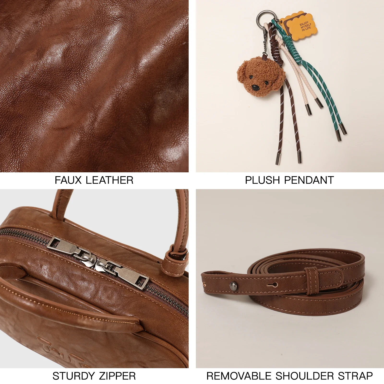 TOUTOU  brown Bowling Bag boston bag Imitation Plant Tanning Premium Shoulder Handheld Crossbody Bag for Women Gift for Her