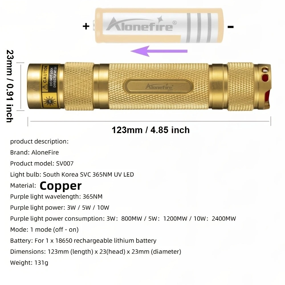 Linterna UV 365 nm luz negra para curado y detección - imagen 4