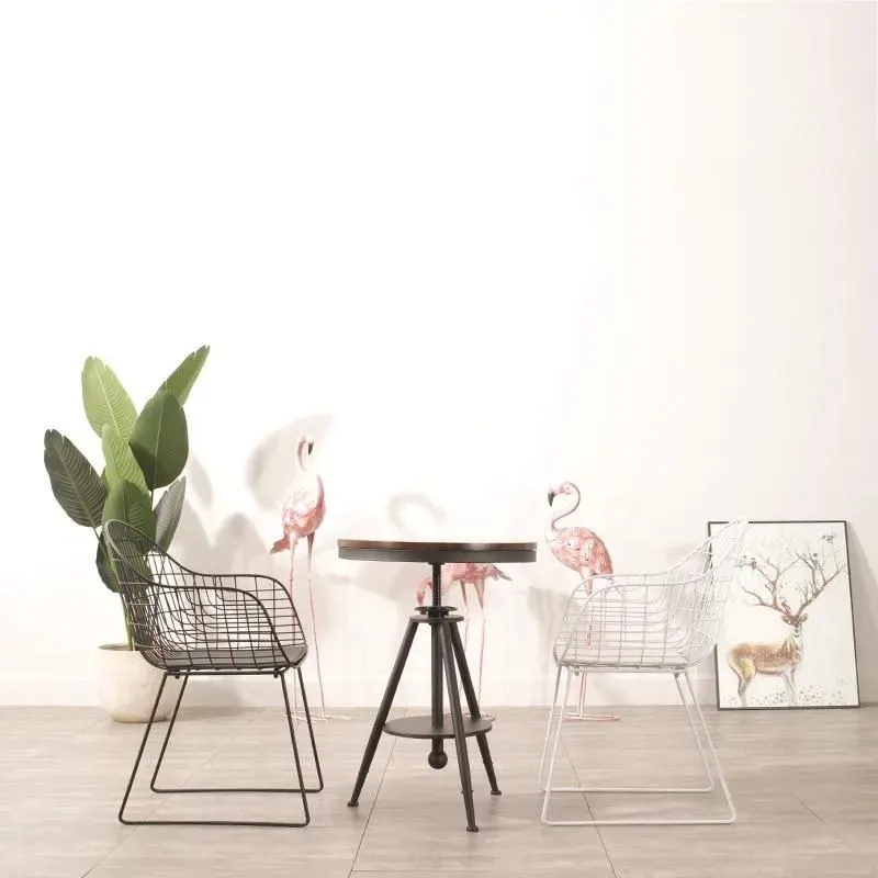 

Nordic Simple Grid Iron Chair Hollow Desk Outdoor Leisure Backrest Armrest Dining Chair Furniture Living Room Furniture