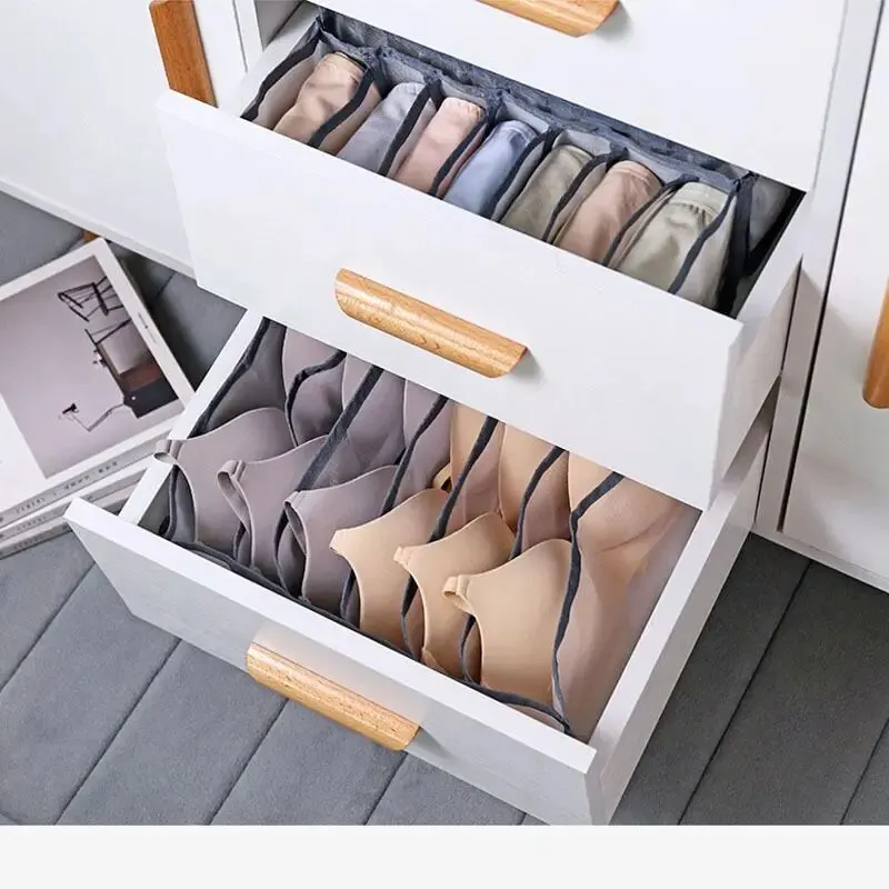 11 Grid Household Foldable Underwear Storage Box Polyester Drawer Split Mesh Socks Storage and Sorting Box