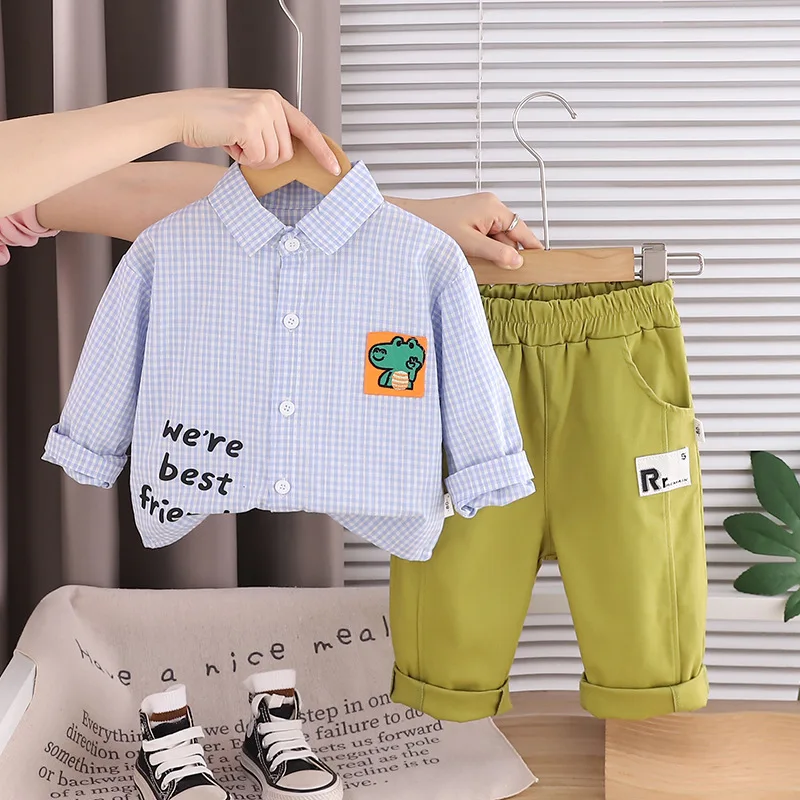 

Baby Boy Boutique Clothes Spring Autumn Fashion Plaid Animal Pocket Shirts Tops and Pants 2 Piece Infant Infant Christmas Outfit