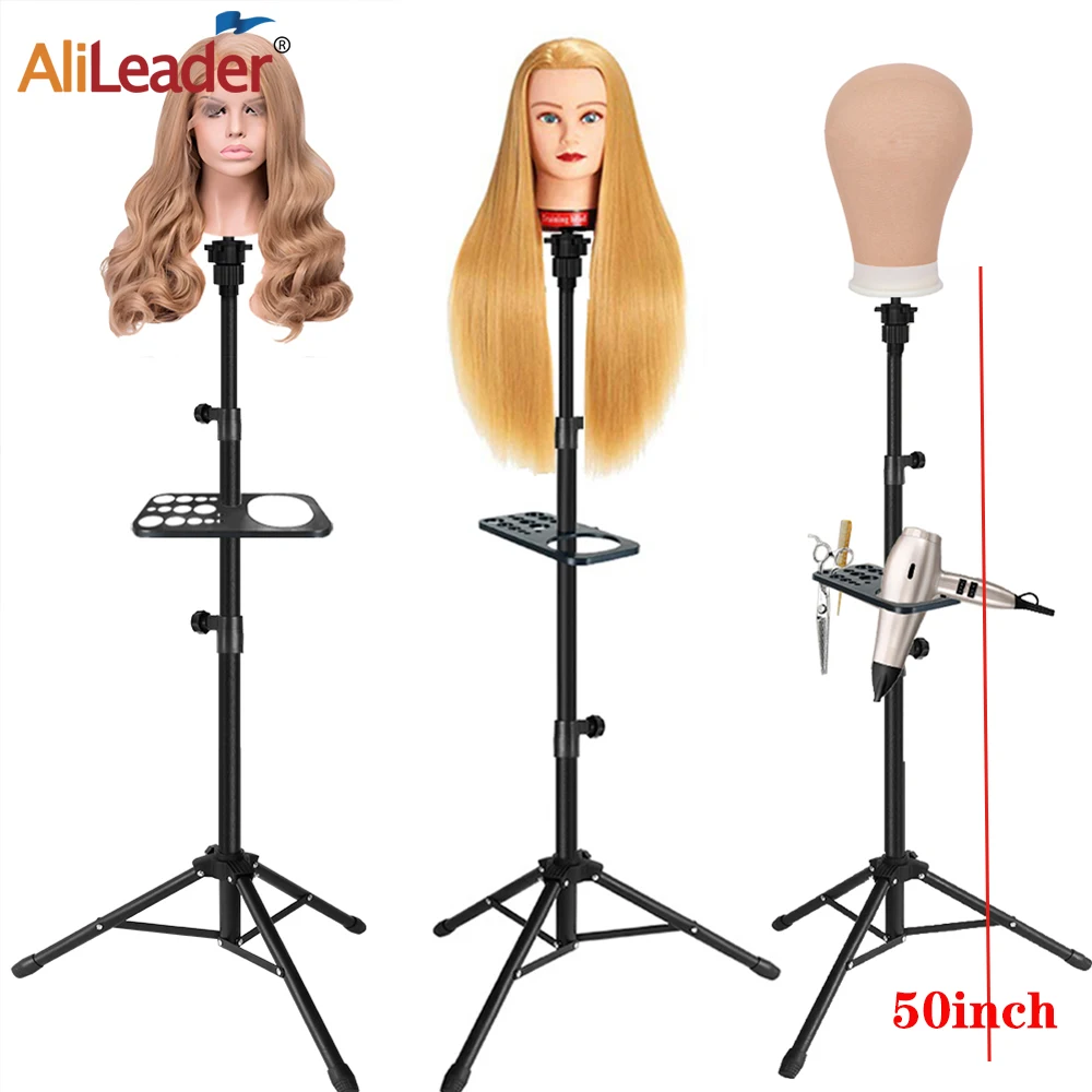 

Mannequin Head Stand Wig Tripod Stand For Cosmetology Hairdressing Mannequin Head 50Inch Black Wig Stand Tripod Holder With Tray