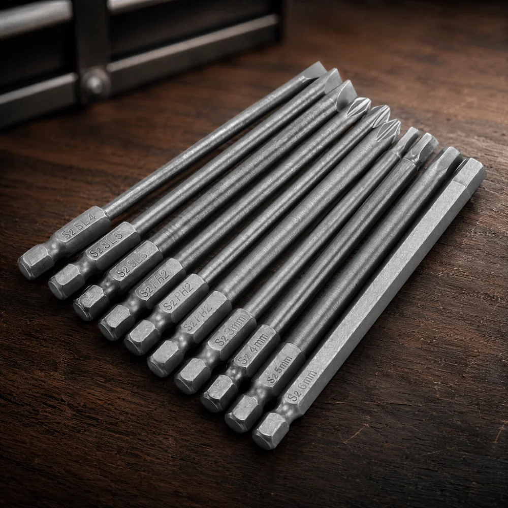 10pcs 1/4 Inch Hex Shank Screwdriver Bits Set Magnetic Slotted Cross Head Hex Shank Screwdriver Bits 100mm Long Steel Bit