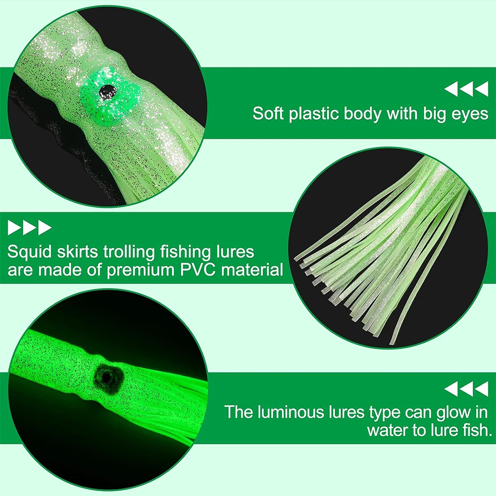 3Pcs Octopus Squid Skirts Fishing Lures 30cm/11.81inch 56g Luminous Octopus Skirt Trolling Plastic Bait Saltwater Fishing Tackle