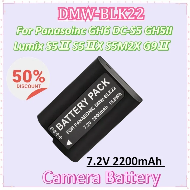

7.2V 2200mAh Camera Battery for Panasoinc GH6 DC-S5 GH5II Lumix S5Ⅱ S5ⅡX S5M2X G9Ⅱ DMW-BLK22 Battery BLK22 Batteries