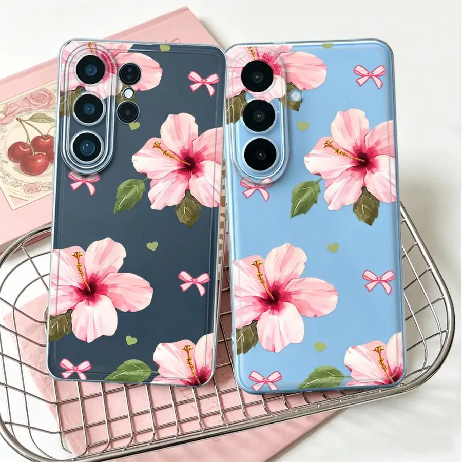 Phone Cover Case for Samsung Galaxy S26 Ultra Note 20 Ultra 10 S23Ultra S24 S25 Edge S20 Plus S21 S23 Ultra S22 FE Pink Hibiscus