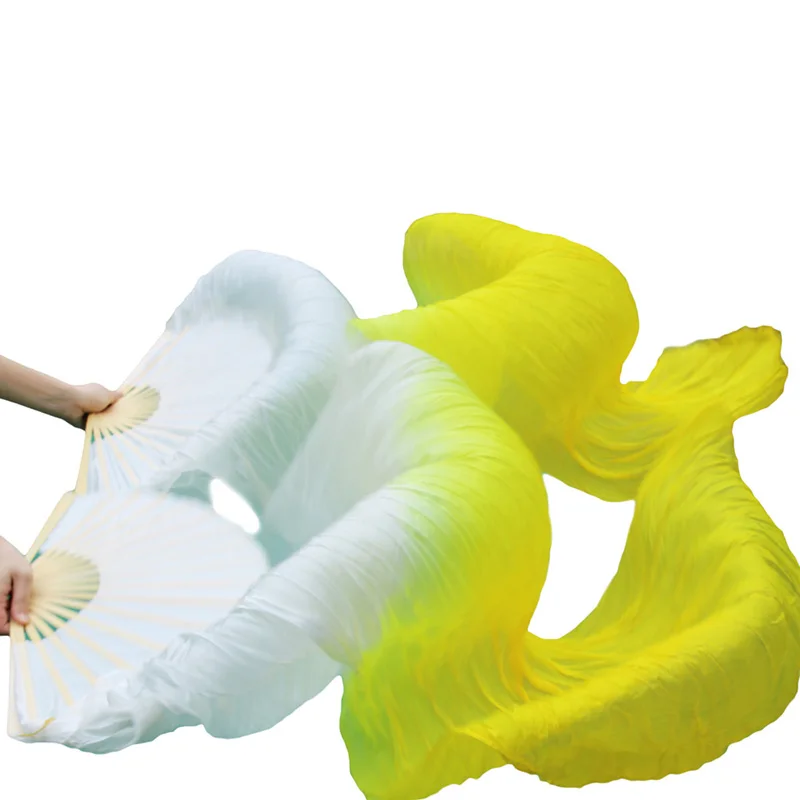 1Pair Belly dance silk fan 100% Real Silk Long Silk Fans Handmade Gradient Color Dance Fans Can Be Customized Imitation