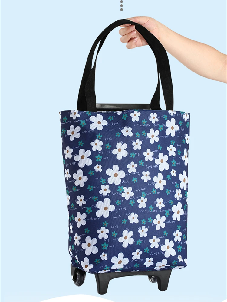 Shopping Bag With Wheels Handbag Straps Folding Utility Trolley Grocery Cart Handle for Women Travel Trip Vacations Camping