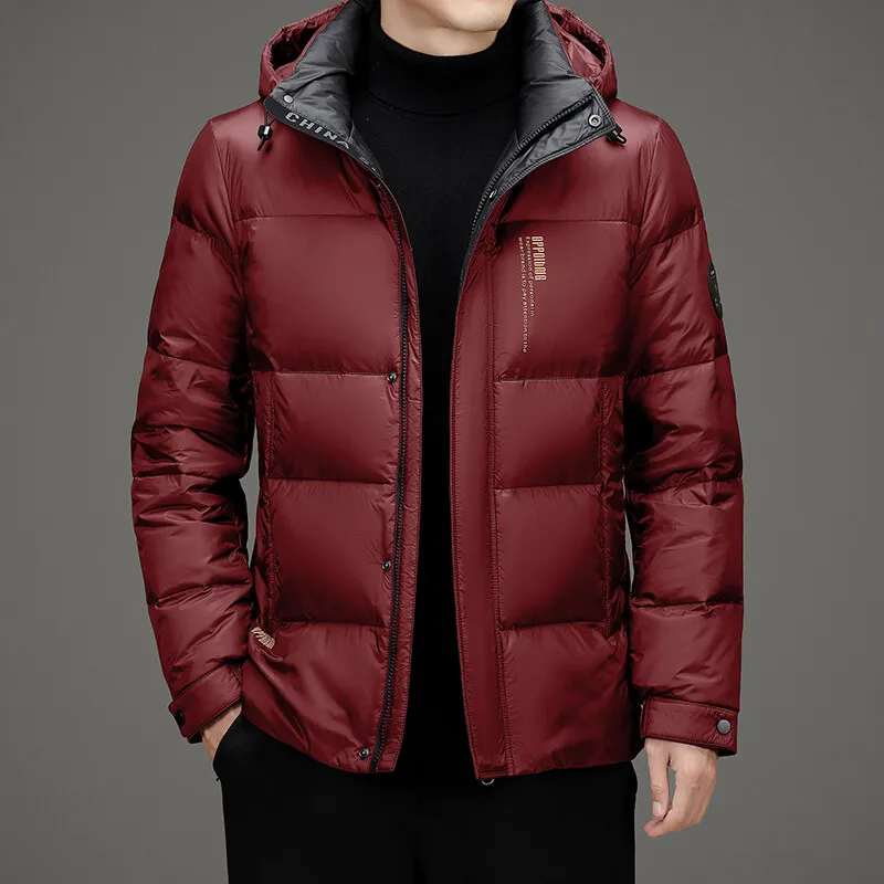 

High Quality Men's Hooded White Duck Down Jackets New 2025 Winter Casual Warm Puffer Coat Outwear Windproof Padded Tops Clothing