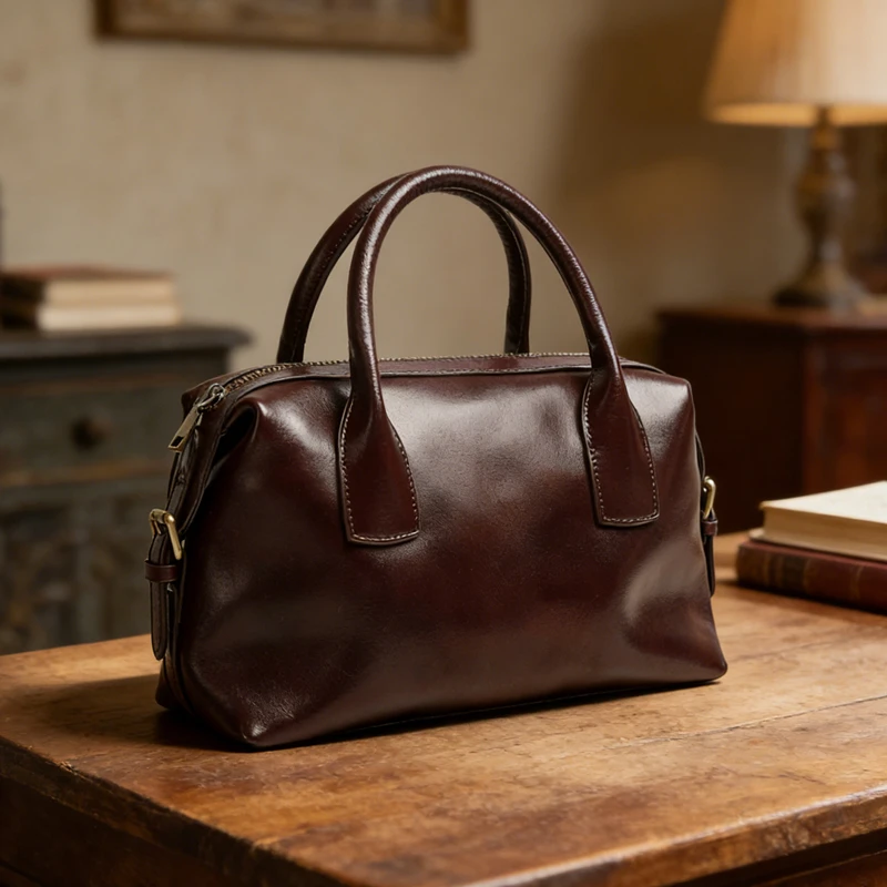 

HIFASHION Винтажные сумки Boston из вощеной кожи для женщин, роскошные дизайнерские сумки с верхней ручкой, элегантные офисные деловые сумки-тоут 2026