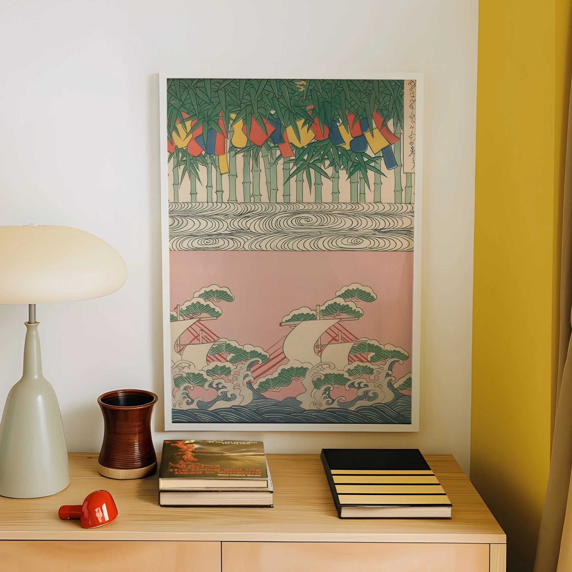 Home Decor Japanese - ภาพพิมพ์บนผ้าแคนวาสลายใบไผ่ญี่ปุ่นแบบคลื่นทันสมัย สำหรับตกแต่งผนังห้องนั่งเล่น ห้องนอน และบ้าน
