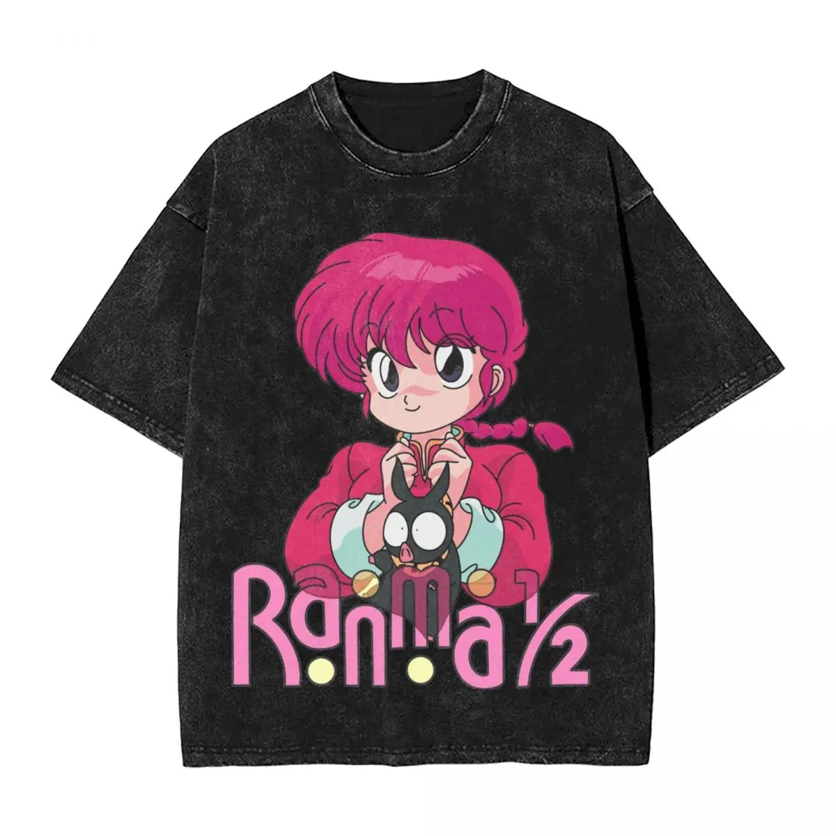 Washed T Shirts Japanese Anime Vintage T-Shirts Oversize Ranma 1/2 Streetwear Short Sleeve Graphic Tops Tee Shirt for Men Women