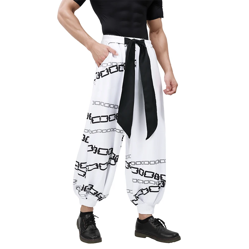 

WENAM Men Toji Fushiguro Cosplay Anime Printed Chain Pants US Size for Halloween Party Casual Wear Cosplay Pants