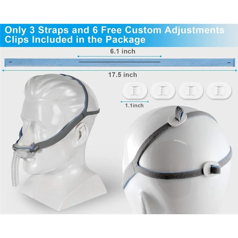 3PCS Replacement Headgear for ResMed Airfit P10 Nasal Pillow CPAP Mask Straps with 6 Adjustment Clips HOT