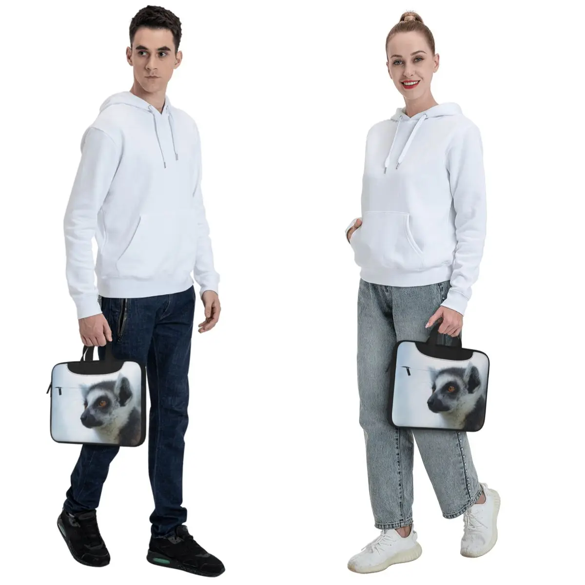 キツネザルのポートレート クローズアップ 野生生物の写真 クロスボディ ラップトップ バッグ ケース コンピューター バッグ 耐久性のある保護ノートブック ポーチ レノボ