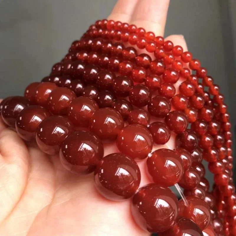 15inch Red Agate Loose Beads Natural Gemstone Smooth Round Bead for Jewelry Making