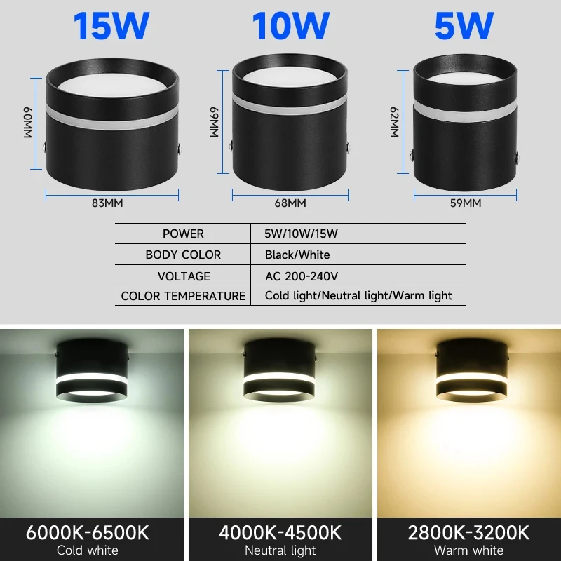 Spot Lumineux LED Monté sur une Surface de Plafond, Idéal pour un Magasin, une Maison, une Cuisine ou une Chambre à Coucher, 220V, 5/10/ 15W