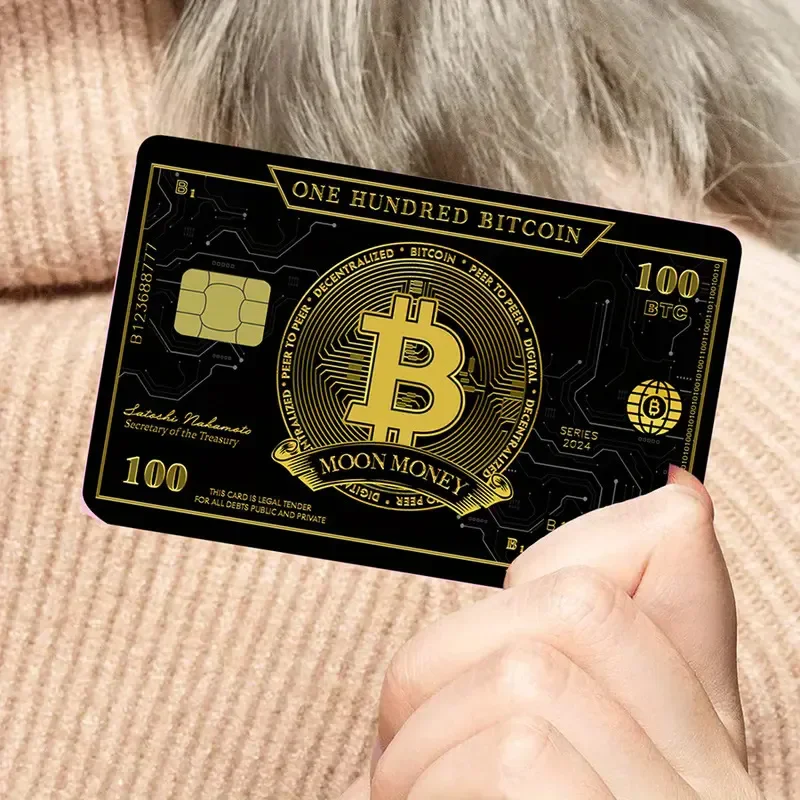 Moon Money Exquisite Gold Bitcoin Card Sticker Small Chip Credit Cards Cover Case Film Skin Sticker Bank Card ID Decor Decal