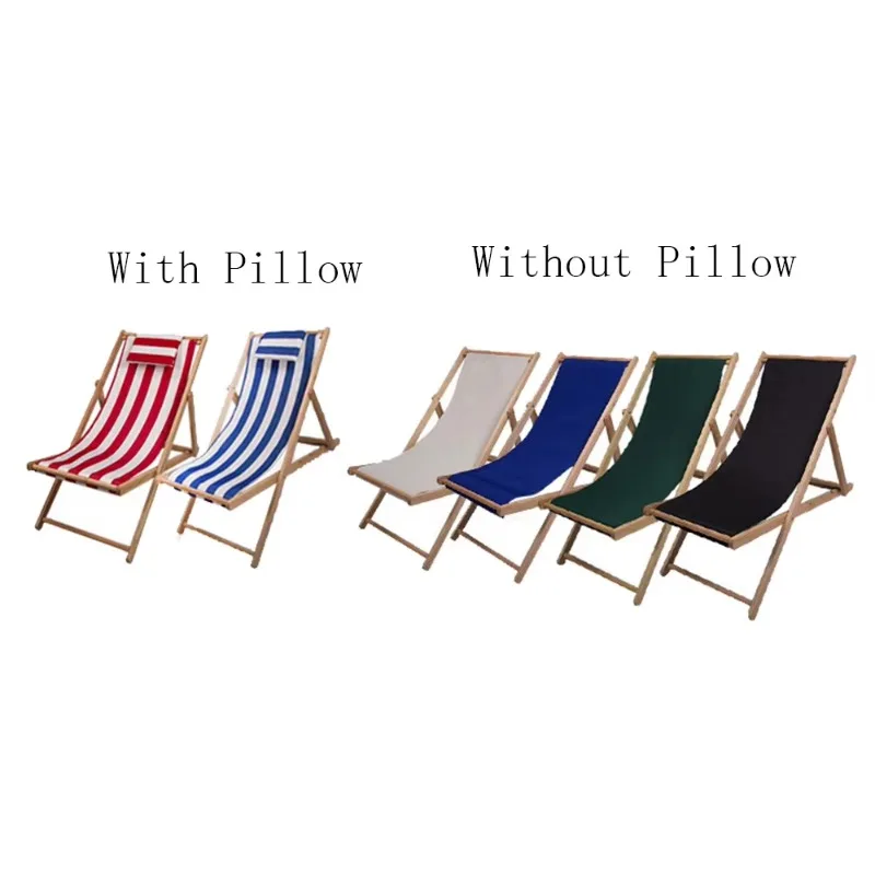 

Adjustable Height Foldable Wooden Beach Chair With Pillow
