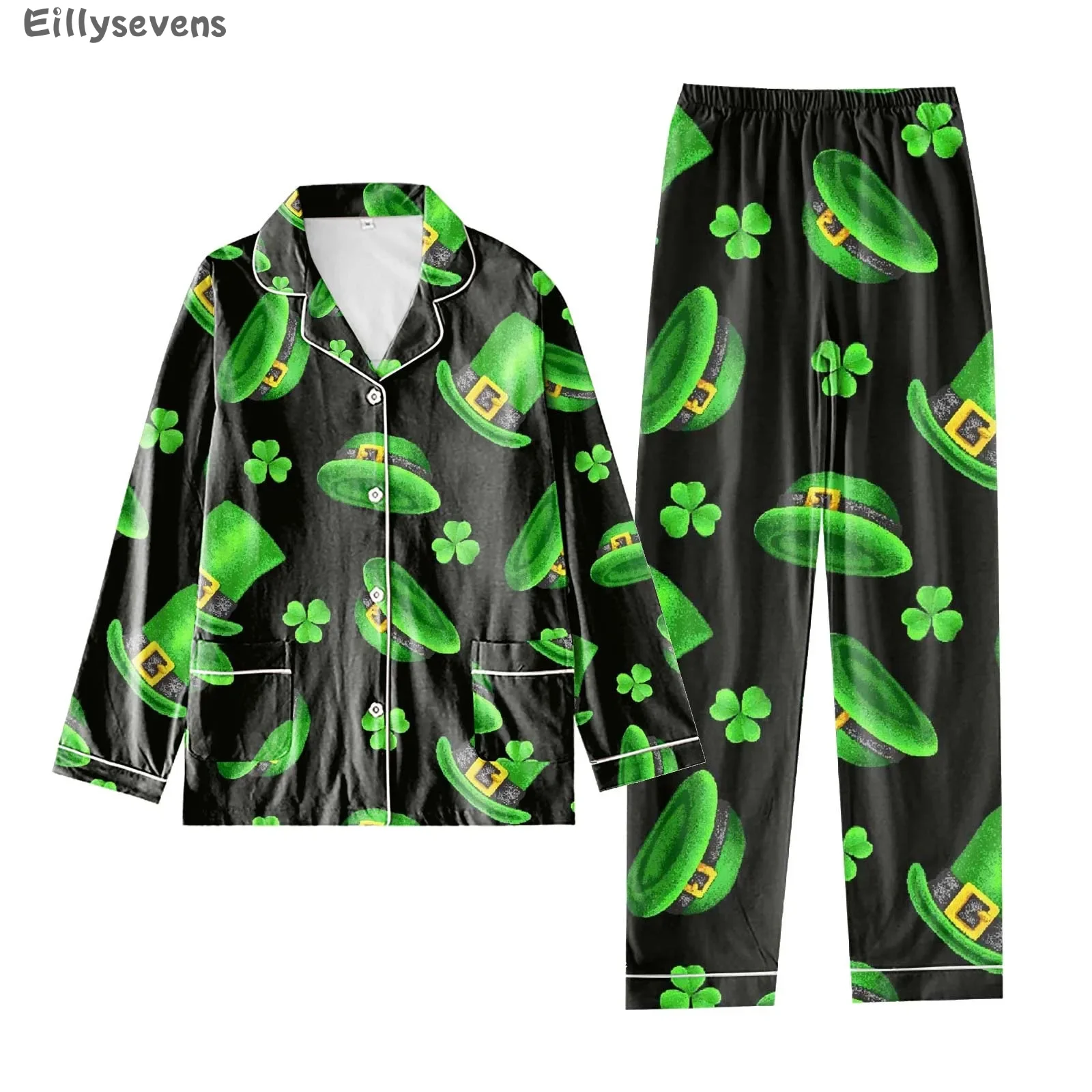 

Women's pajama sets Casual Suit Valentine's Day Printed Top+Pants Personalized black and green contrasting colors Home Clothing