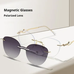 COHK Fashion Rimless Women Magnet Sunglasses Polarized Clip Sun Glasses Lens UV400 2024 New Style Cat Eye Optical Eyewear Frame