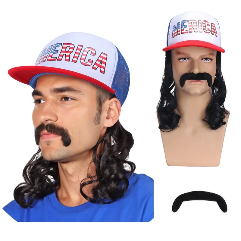 

Man Mesh Truck Cap Wig Man Fashion Headwear Letter Hat and Beard Football Match Wear Clothing Accessories Baseball Cap Wig Cover