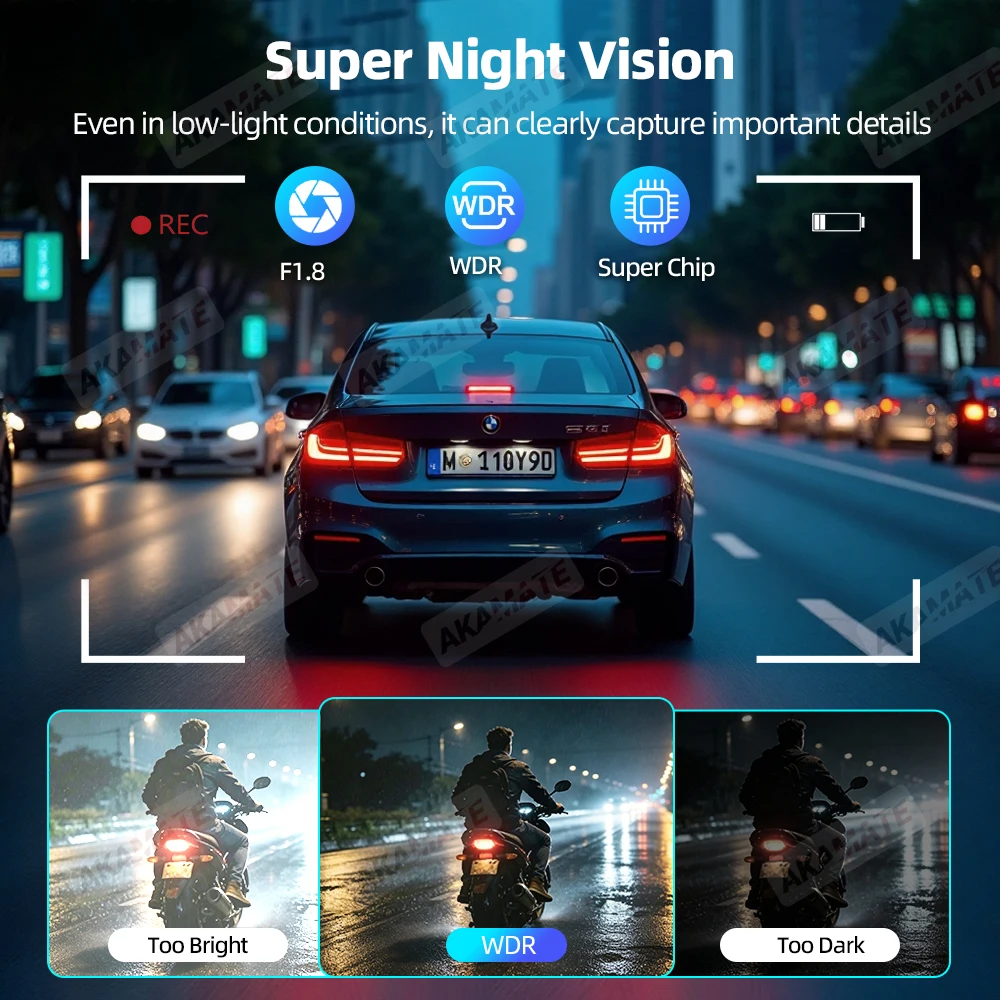 2K Motorrad-DVR Dual 1080P WiFi Vorder- & Rückkamera Wasserdichter Rekorder Motorrad-Dashcam Black Box Dual-Objektiv Wasserdicht – Detail 9