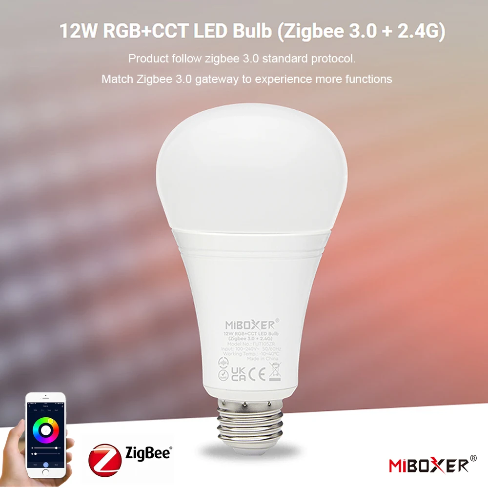 Miboxer FUT105ZR Zigbee 3.0+2.4GRF AC100-240V Smart TUYA WIFI 12W E27 RGB+CCT Brightness Color Temperature LED Blub Spotlight