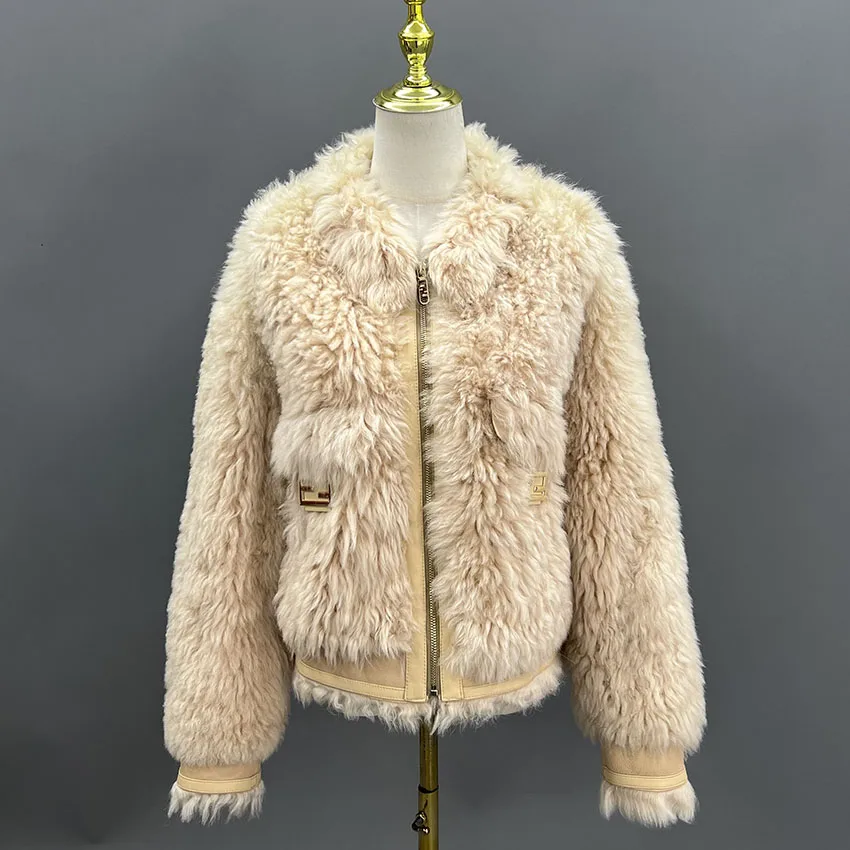 Janefur Winter Kurze Lammfell Mantel Verdickt Lamm Wolle Pelzmantel Weibliche Warme Weiche Schaffell Mantel Flauschigen JFB9-25012