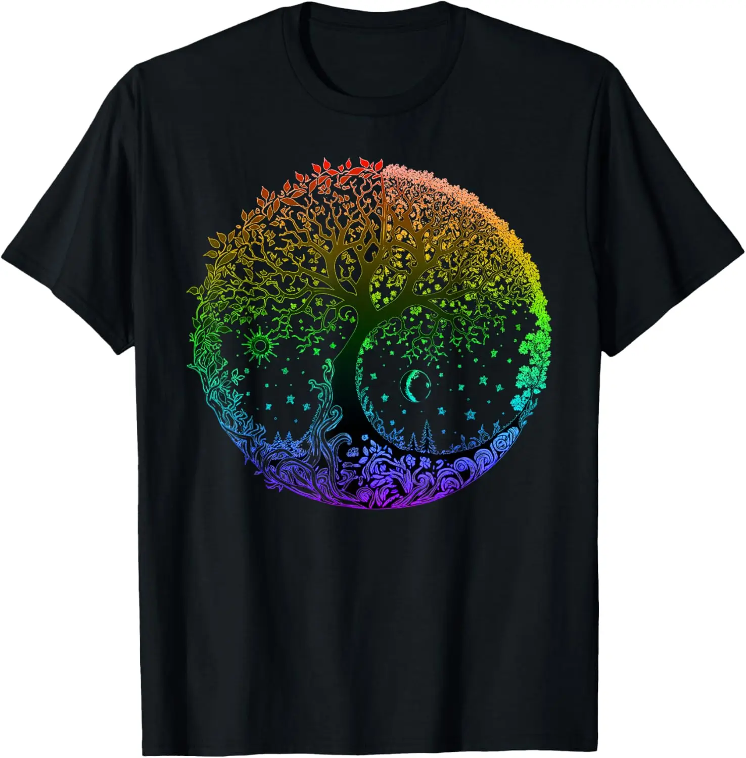 Tree of Life Sun Moon Seasons Mandala Chakras Yoga Graphic T-Shirt